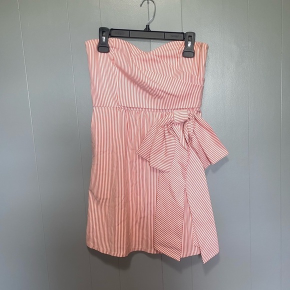 Judith March Dresses & Skirts - Judith March Orange and White Seersucker Strapless Dress Medium
